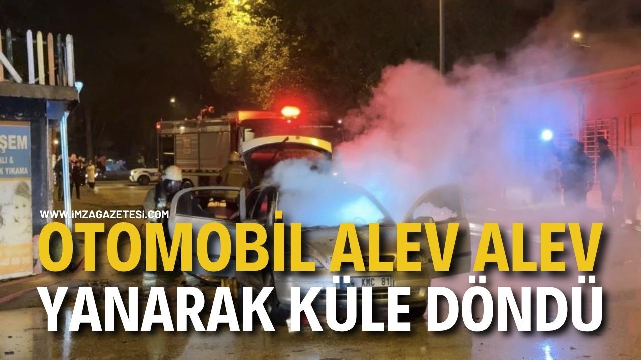 Otomobil alev alev yanarak küle döndü...
