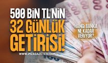 500 Bin TL'nin 32 Günlük Mevduat Getirisi Belli Oldu: İşte En Yüksek Faiz Veren Bankalar