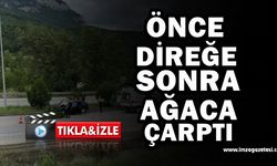 Otomobil, önce direğe sonra ağaca çarptı!