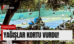 Zonguldak'taki yoğun yağışlar tenis kortunu vurdu!