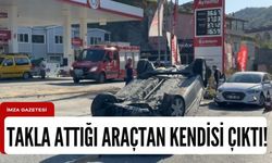 Takla atıp kaza yaptığı araçtan kendisi çıktı!