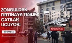 Zonguldak'ta şiddetli fırtına sonucu çatı uçtu!