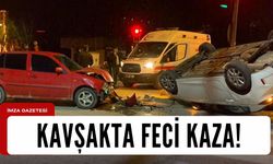 Kavşakta feci kaza! İki otomobil kafa kafaya çarpıştı...