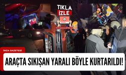 Kaza sonucu yan yatan araçta sıkışan yaralı bakın nasıl kurtarıldı