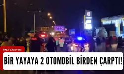 Karşıdan karşıya geçmek isteyen yayaya 2 otomobil birden çarptı!