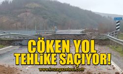 Zonguldak'ta çöken yol tehlike saçıyor!