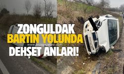 Zonguldak-Bartın yolunda dehşet anları! Otomobil takla attı!