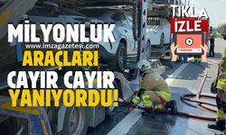 Anadolu Otoyolu'nda milyonluk araç taşıyan tırda yangın!