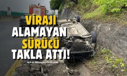 Virajı alamayan sürücü takla attı!