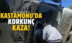 Kastamonu'da Tomruk Yüklü Tır Devrildi!