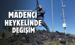 Kozlu'daki madenci heykeli yeniden bronz rengine dönüyor...