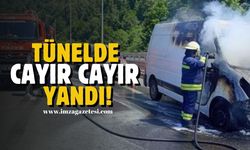 Minibüs tünelde alev alev yandı!