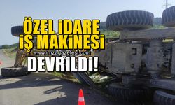 İl Özel İdareye ait iş makinası devrildi!