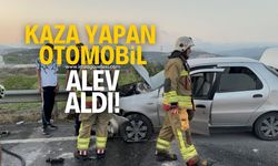 Kaza yapan otomobilden alevler yükseldi!