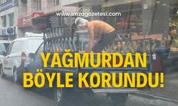 Yağmurdan böyle korundu! O anlar ilgi odağı oldu