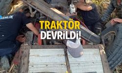 Devrilen traktörün sürücüsü yaralandı!