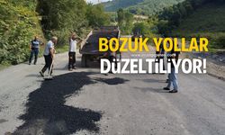 Köy yolunda bozuk yollar düzeltiliyor!