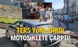 Ters yöne girip motosiklete çarptı!