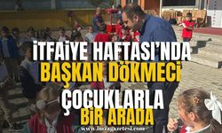 Başkan Dökmeci öğrencilerle birlikte Kozlu İtfaiye Müdürlüğü'nde...