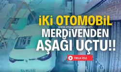 Kaza yapan otomobiller merdivenden uçtu!