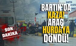 Sağanak yağış Bartın'da kazaya yol açtı! Araç hurdaya döndü