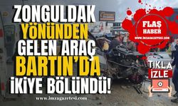 Zonguldak’tan Bartın yönüne giden araç ortadan ikiye bölündü!