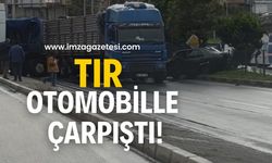 Tır, otomobille çarpıştı!