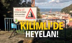 Kilimli’de heyelan! Yol kapandı