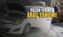 Pazar yerinde araç yangını! İtfaiyenin Hızlı Müdahalesi Felaketi Önledi...