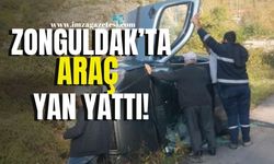 Zonguldak'ta araç yola devrildi! 1 yaralı