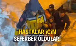 Kar sebebiyle kapanan köy yollarında hastalar için seferber oldular