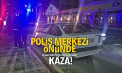 Polis merkezi önünde kaza! Yaralı var