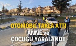 Takla atan araçta anne ve çocuğu yaralandı