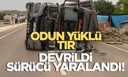 Odun yüklü tır devrildi 1 yaralı