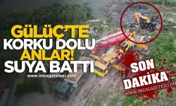 Gülüç Irmağı'nda korku dolu anlar! İş makinesi suya gömüldü!