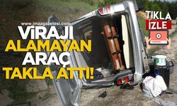 Virajı alamayan araç takla attı!