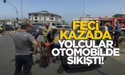 Feci kazada yaralılar otomobilin içinde sıkıştı