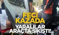 Otomobiller çarpıştı yaralılar araçta sıkıştı