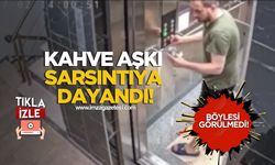 Depreme rağmen kahvesini bırakmadı! Asansörde ilginç anlar!
