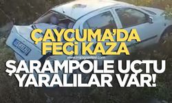 Çaycuma'da feci kaza! Otomobil şarampole uçtu yaralılar var