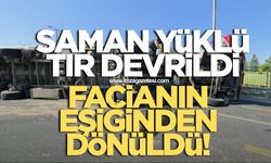 Saman yüklü tır devrildi! Facianın eşiğinden dönüldü