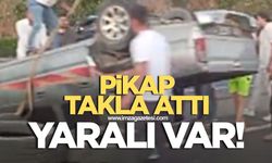 Yoldan çıkan pikap takla attı! Yaralı var