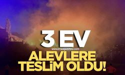 Çıkan yangında 3 ev alevlere teslim oldu