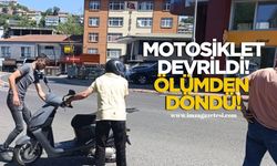 Motosiklet devrildi! Sürücü ölümden döndü!