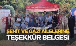 Şehit ve Gazi Ailelerine Teşekkür Belgesi