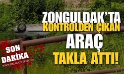 Zonguldak'ta Kontrolden Çıkan Araç Takla Attı!