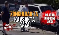 Zonguldak'ta Kavşakta Kaza! İki Araç Birbirine Girdi!