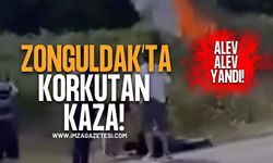 Zonguldak-Bartın Karayolunda Korkutan Kaza! Alev Alev Yandı!