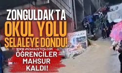 Zonguldak'ta Okul Yolu Şelaleye Döndü, Öğrenciler Mahsur Kaldı