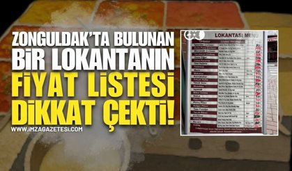 Zonguldak'ta Bulunan Bir Lokantanın Fiyat Listesi Dikkat Çekti!